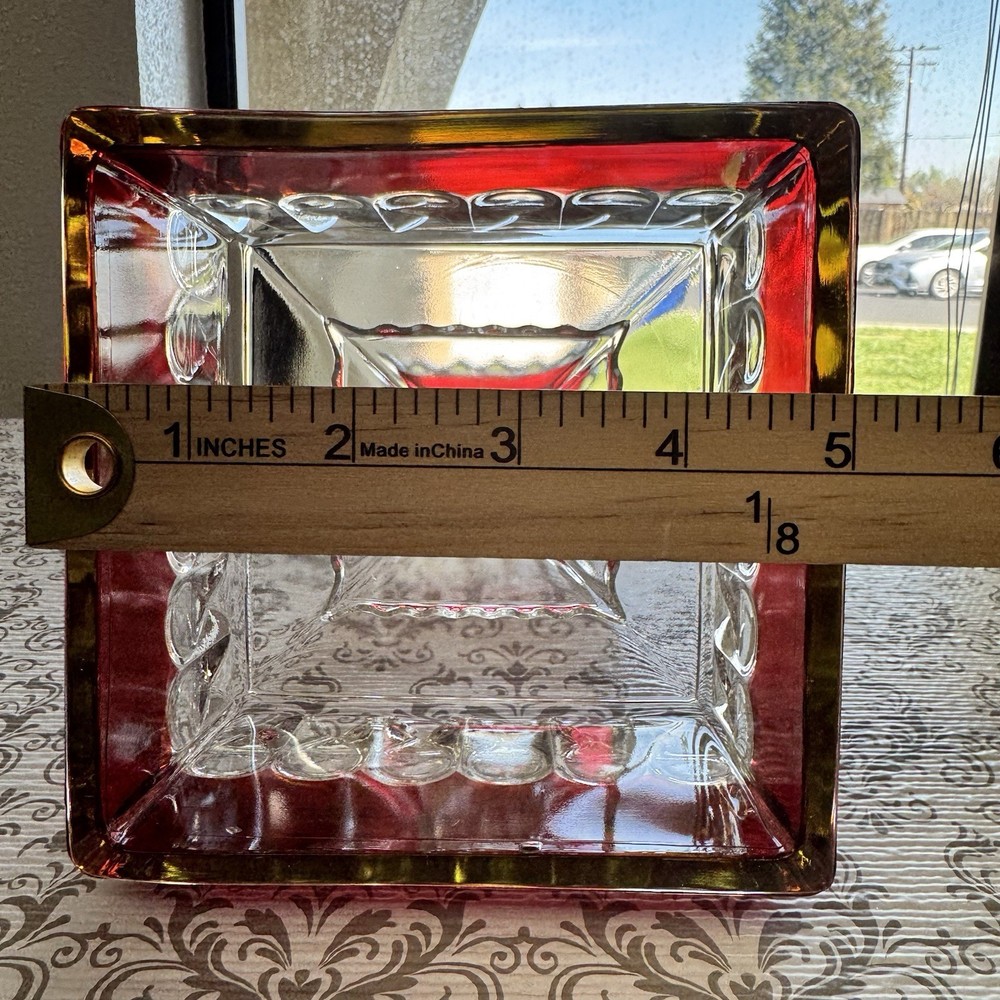 Indiana Glass Ruby Flash Pedestal Compote Square Thumbprint Bowl