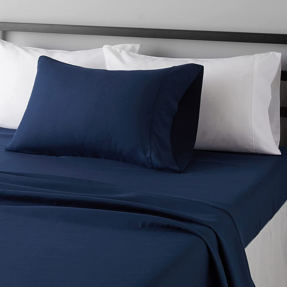3-Pc Twin Microfiber Bed Sheet Set Navy Blue Deep Pocket 14" Soft Breathable