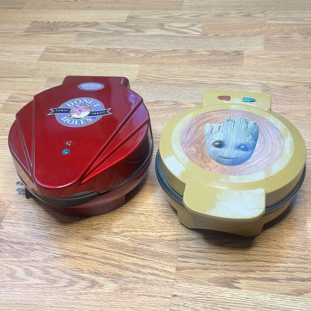 Marvel Groot Waffle Maker & Nostalgia Red Donut Hole Cake Pop Baker Bundle Set