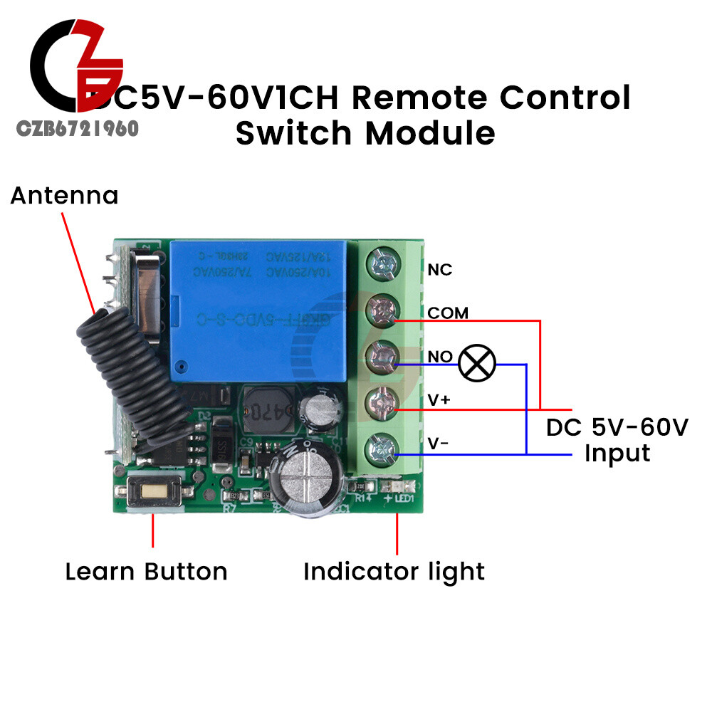 433Mhz 5-60V 1CH Wireless Remote Control Switch Relay Receiver Module with Case