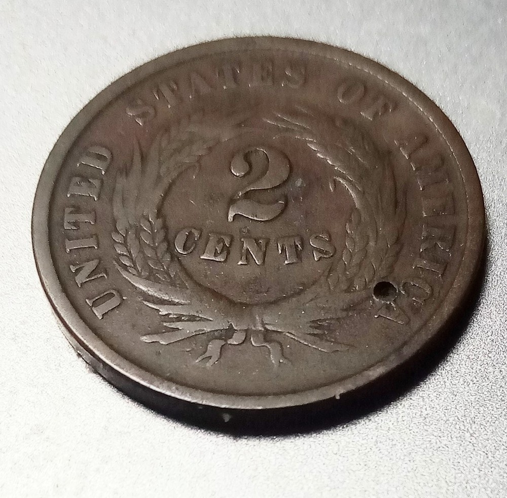 1864 Two Cent Piece Civil War Era Copper Coin