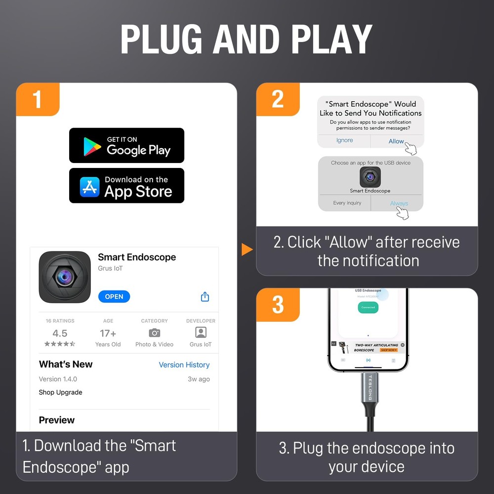 HD Borescope Camera 16.5ft Autofocus
