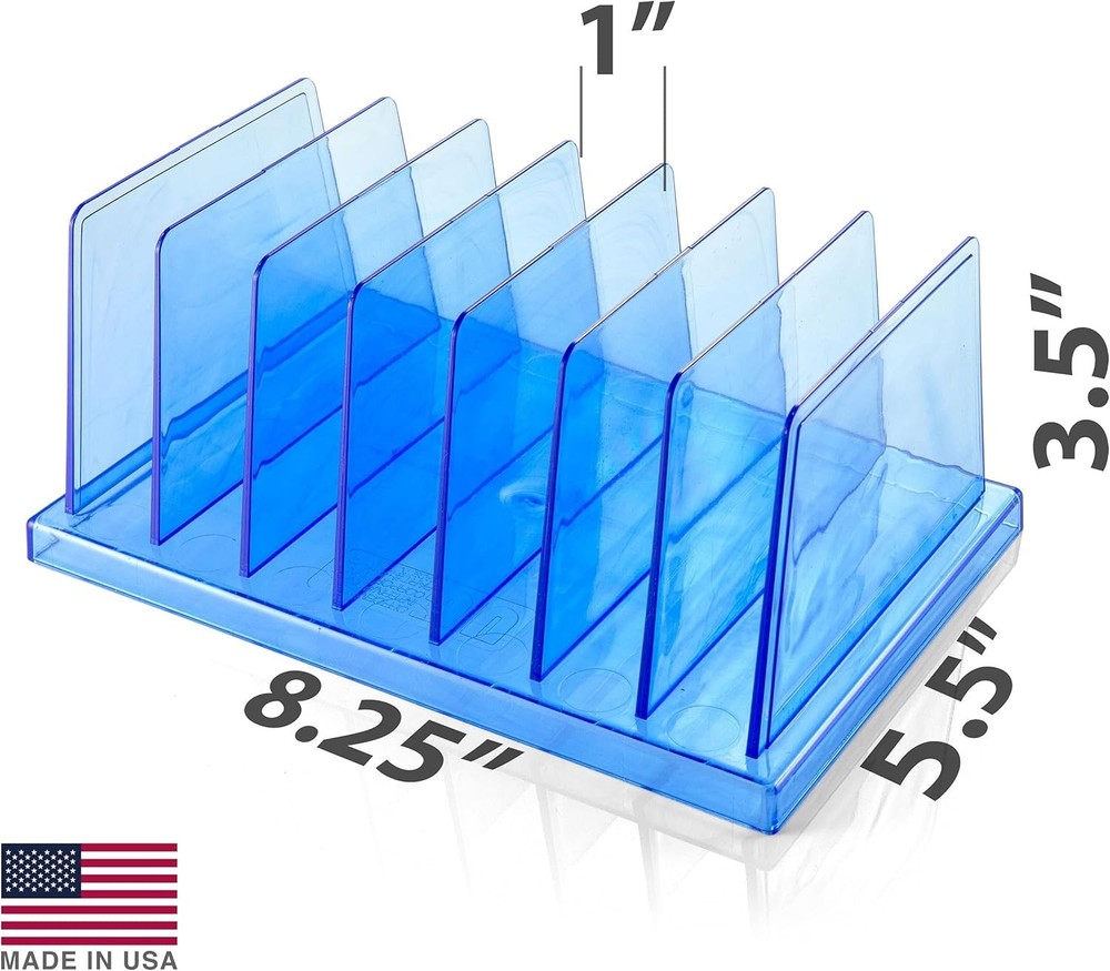 Elegant 7-Compartment Transparent Blue Office Sorter - Modern Desktop Solution