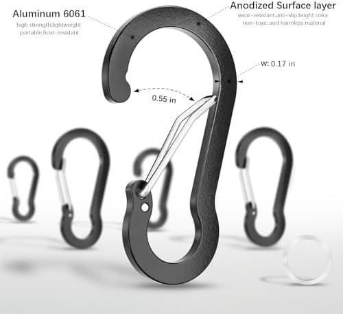 20pc Small 2" Carabiner Clips D-Ring Keychain Spring Snap Hook Black