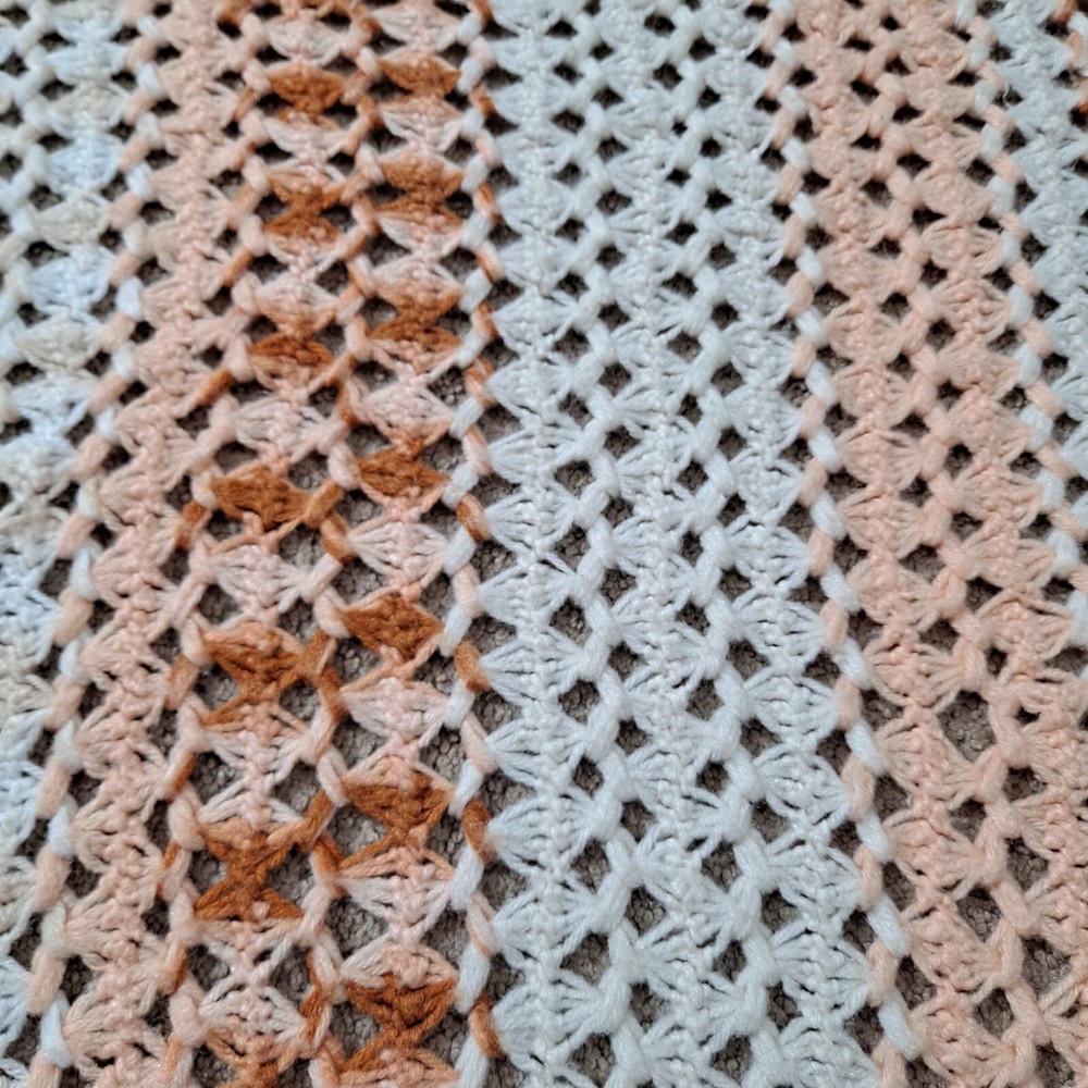 Large 92x55 Handmade Afghan- White, Rust, BisqueThrow Blanket