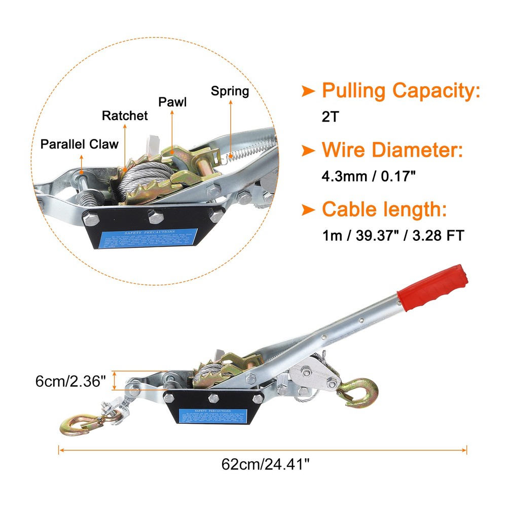 Come Along Winch,2 Ton Winch,Hand Cable Puller with 2 Hooks