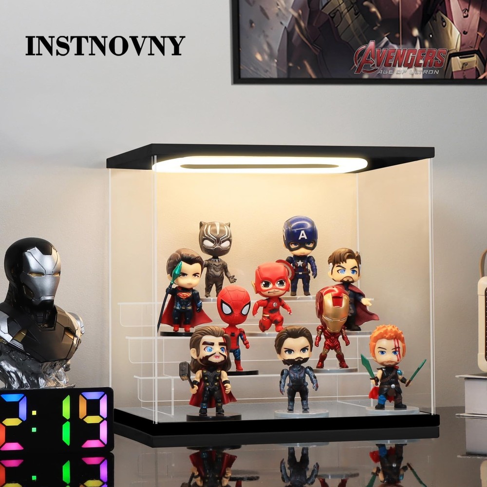 Clear Acrylic Display Case with Light 4 Tier Display Storage Box Assembly Dus...
