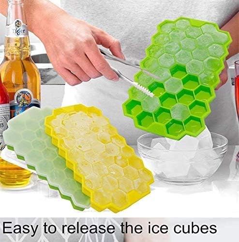 Silicone Ice Cube Trays with Lids |Hexagon Ice Molds |Easy Release & Reusable ×4