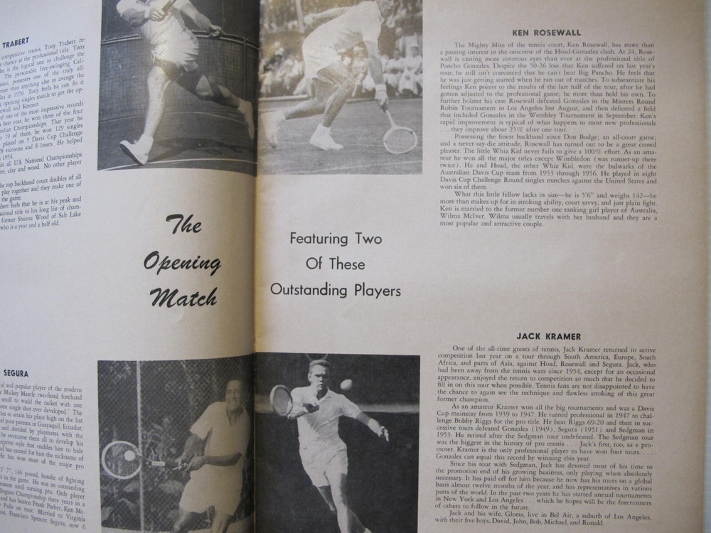 1958 PROGRAM: JACK KRAMER PRESENTS WORLD'S PROFESSIONAL CHAMPIONSHIP TENNIS