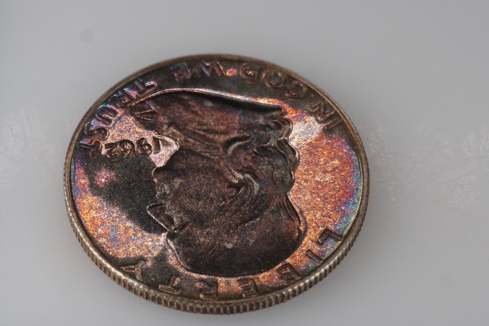 RAINBOW TONED - 1962 PROOF Franklin Half Dollar Silver #6