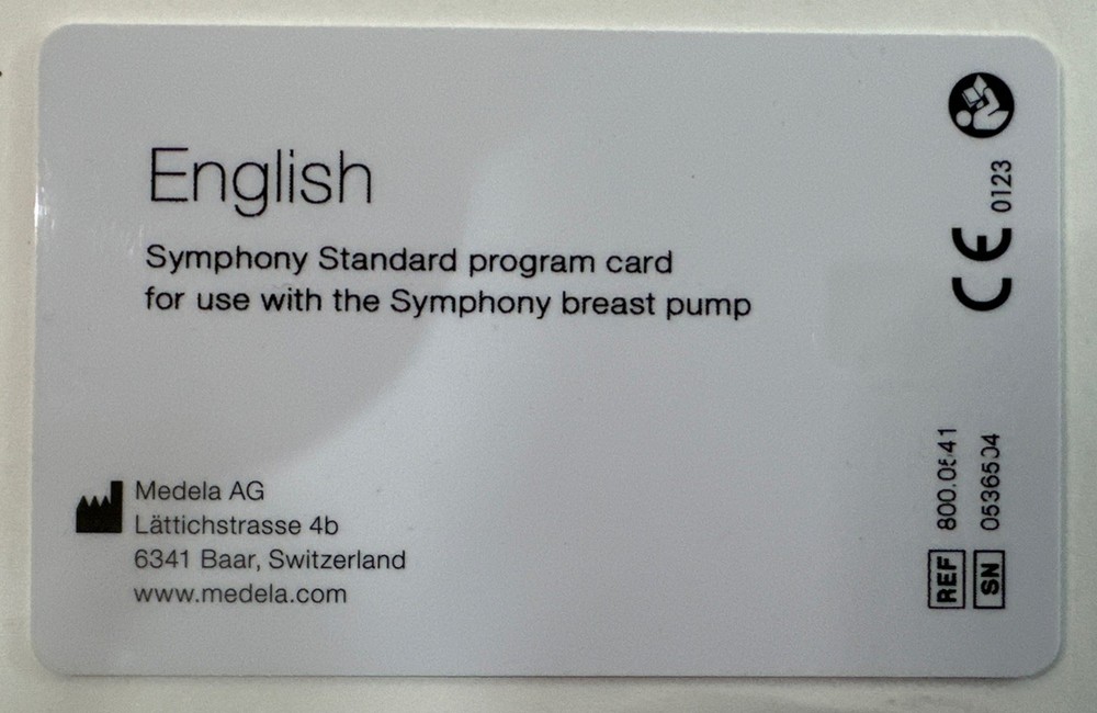 Medela Symphony Breast Pump Standard Program Operation Card - English.