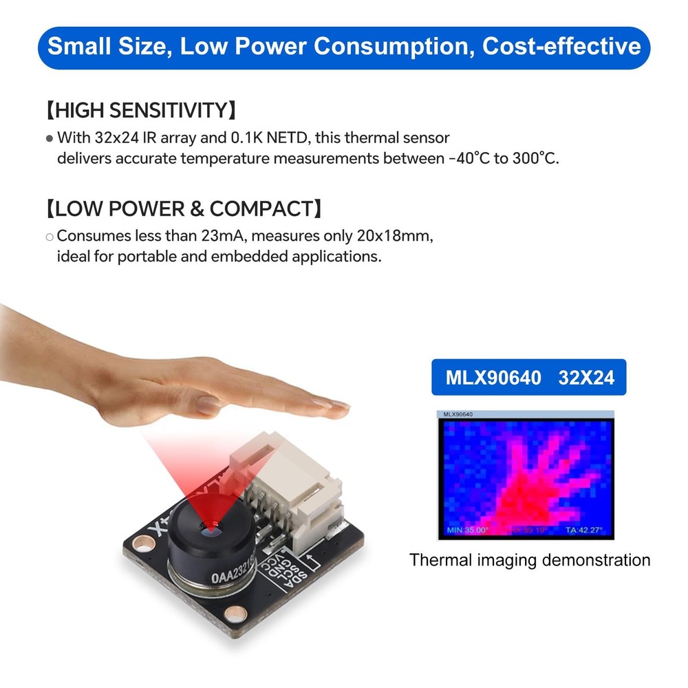 Thermal Imaging Camera MLX90640-D110, 32x24 IR Array, I2C Interface, for Rasp...