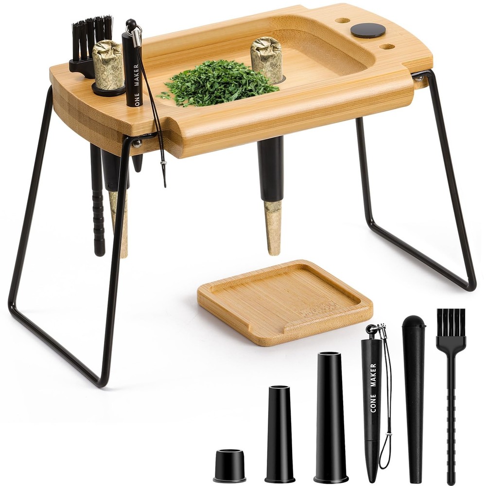 Foldable Wooden Rolling Tray Set with Cone Loader, Cone Filler - Rolling Tray...