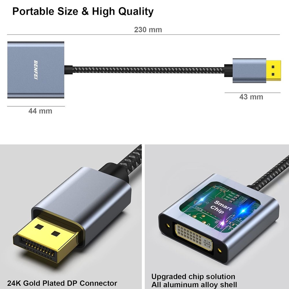BENFEI DISPLAYPORT DP TO DVI ADAPTER CABLE - NEW