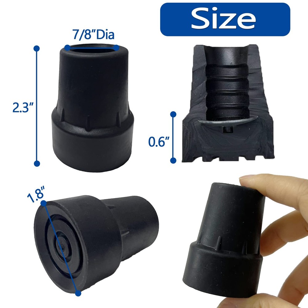 Crutch Tips Replacement Cane Tips Accessories 7/8 Inch Black 2 Pcs