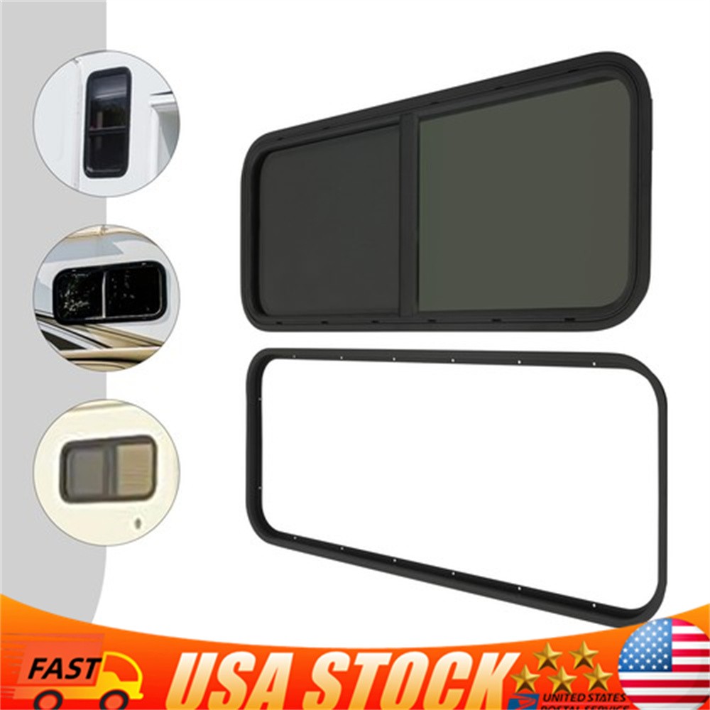 RV Window Tempered Black Glass Horizontal Rectangular Sliding Windows 43"x23"