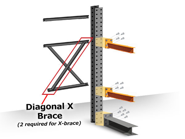 Structural Cantilever Racking Bracing - 60"C x 60"H Heavy duty diagonal X-brace
