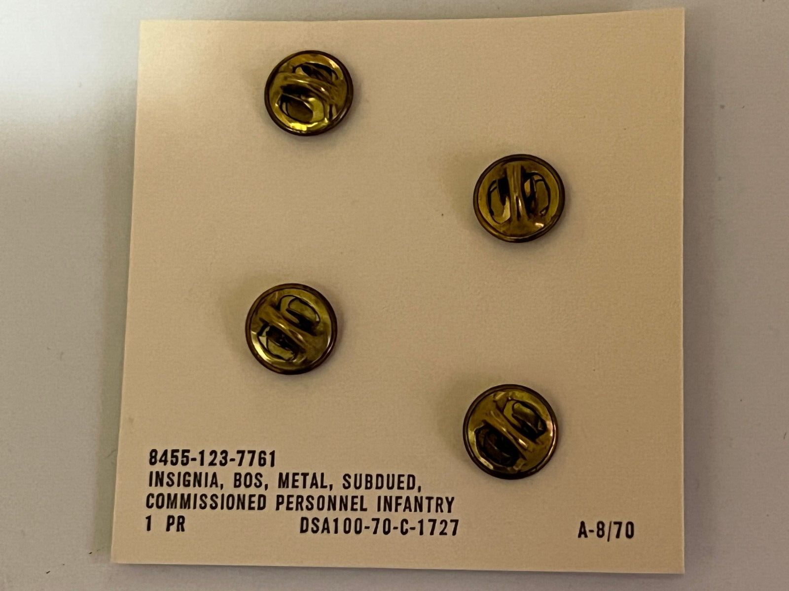 US ARMY INFANTRY PAIR OF ISSUE BLACK SUBDUED CROSSED RIFLES BRANCH INSIGNIA