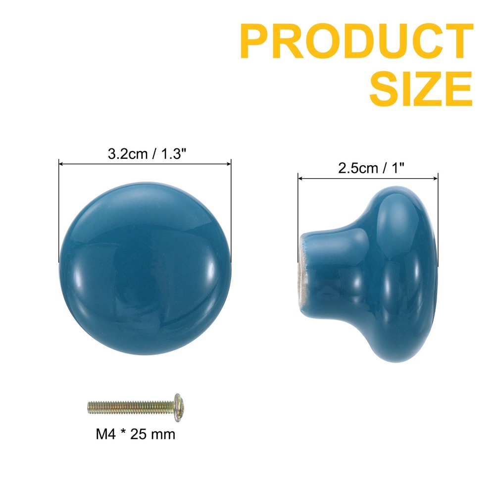 2 x Round Ceramic Drawer Knobs Blue Dresser Pulls Handles for Decor