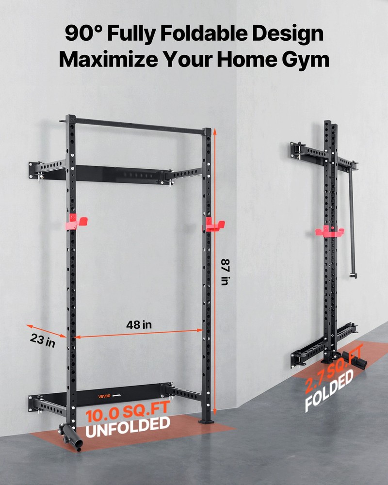 VEVOR Folding Power Cage Wall-Mounted Squat Rack Strength Training Workout Cage