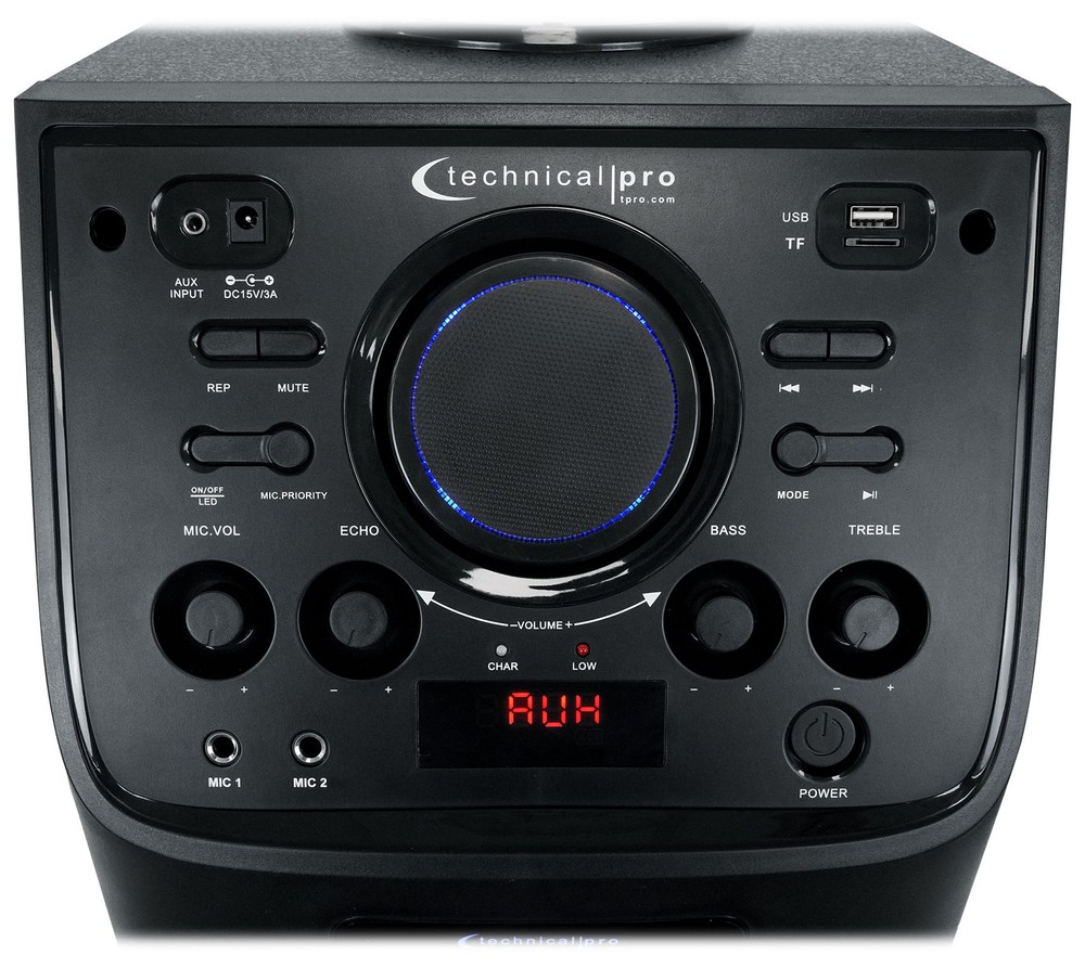 Technical Pro WASP2 10'' Portable Rechargeable LED Party Speaker+(2) Mics+Remote