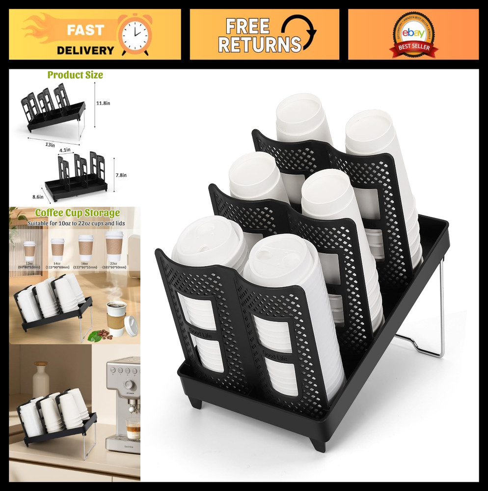 Plastic Coffee Cup Holder Organizer with 6 Compartments for 5-22oz Cups - Ideal