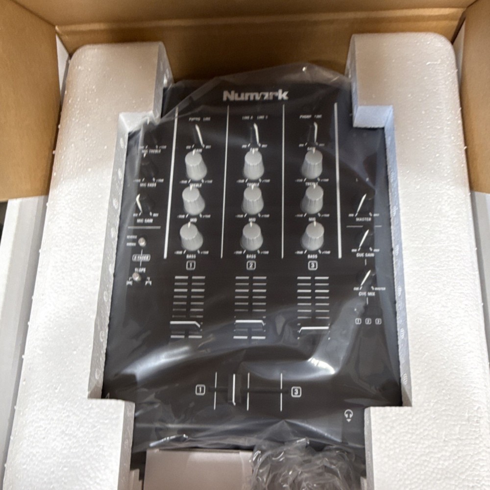 Numark M4 Three-Channel DJ Mixer, Replaceable Crossfader, Three-Band EQ, Black