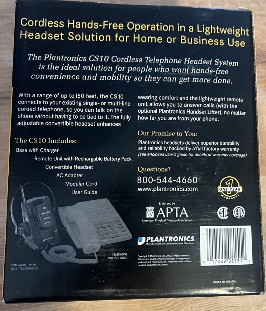 Plantronics CS10 Telephone Headset