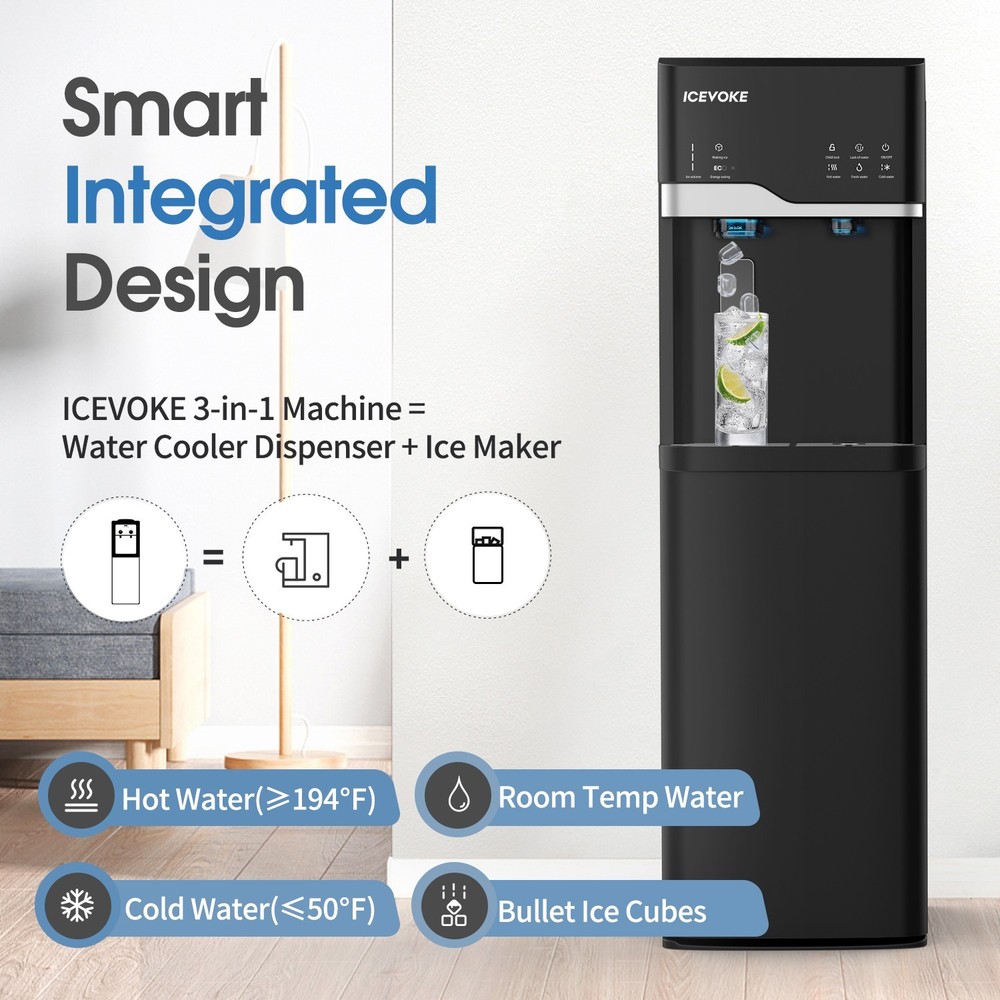 Water Dispenser with Ice Maker Function, Bottom Loading Hot & Cold Water Cooler