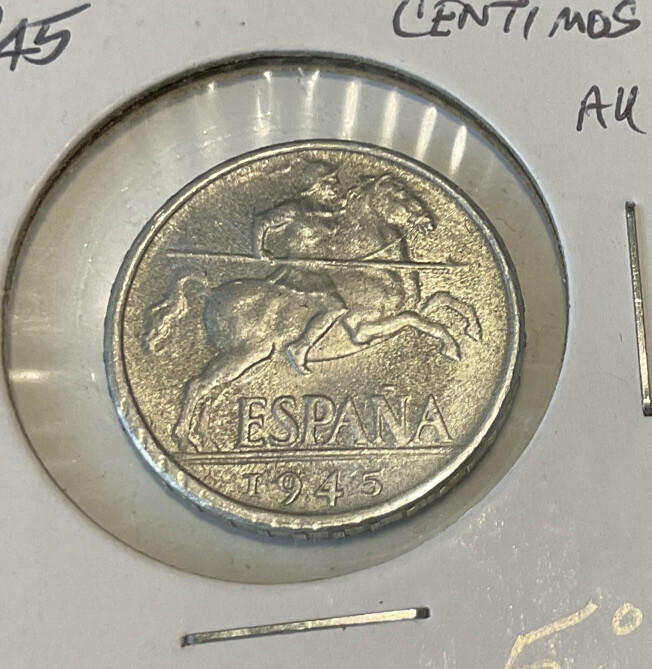 1945 SPAIN 10 CENTIMOS IN AU CONDITION