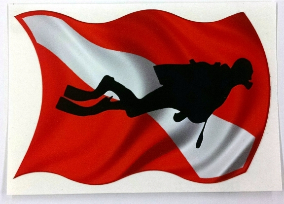 Diver Down Flag (with diver) SCUBA sticker decal 4"x2.7"