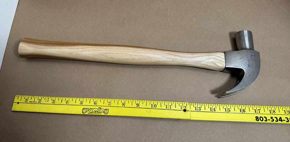 Antique Stanley Curved Claw Hammer 28 oz #0 Hickory Handle