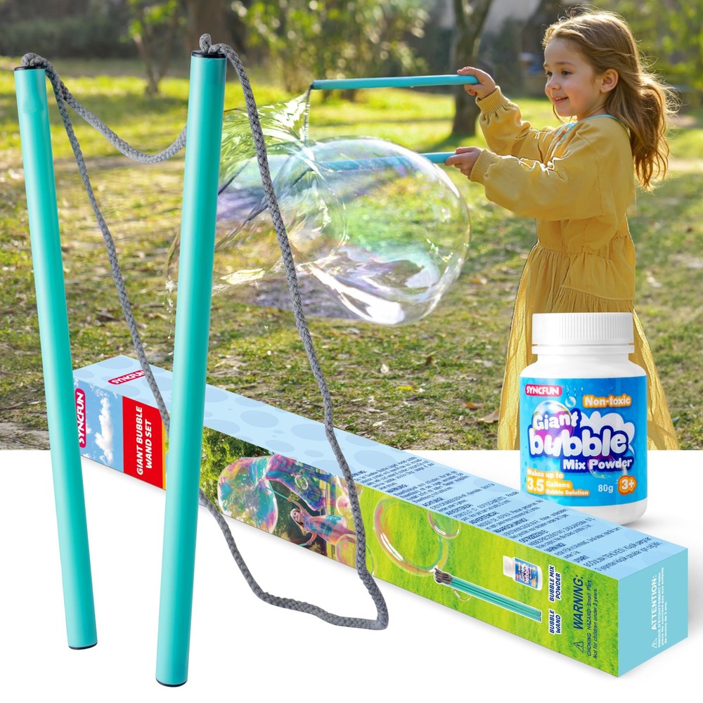 SYNCFUN Giant Bubble Wand Kit (3-Piece Set) with Concentrate Large, Green