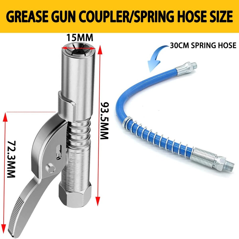AORRZER Grease Gun Coupler, Strong Lock on Greases 1 pcs+hose, Silver