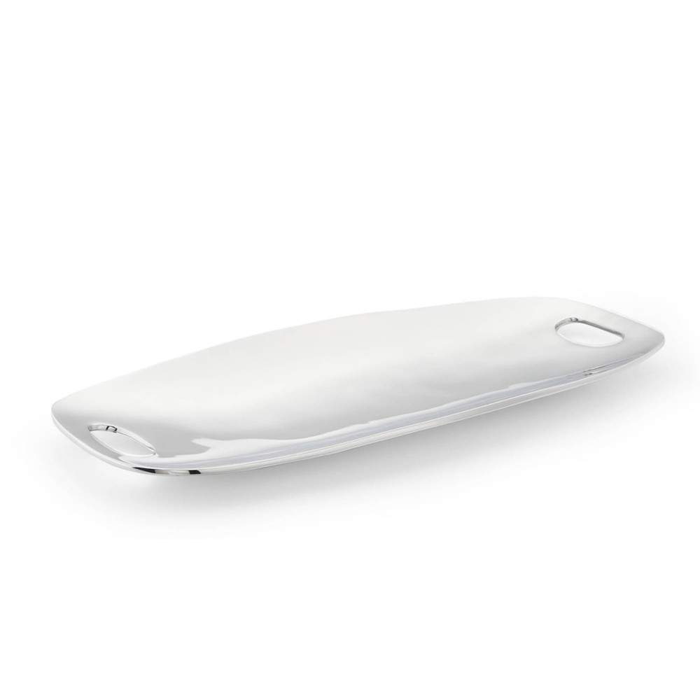 Nambé Handled Tray - Modern Rectangular Serving Platter with Curved Sides & Cut-