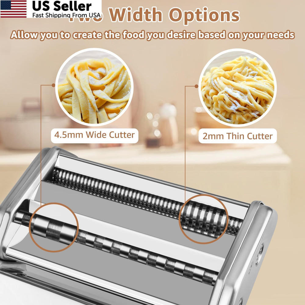 Pasta Maker - 7 Thickness Settings Roller & 2-in-1 Cutter, Silver