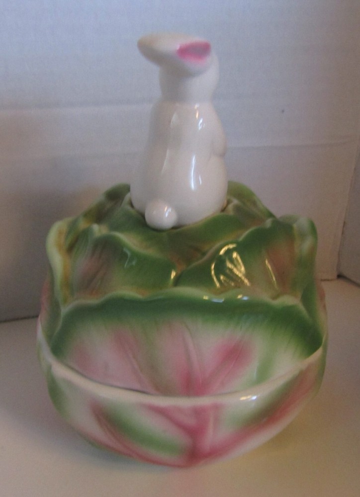 Applause Easter Bunny Cabbage Candy Trinket Dish Rabbit Ceramic Spring