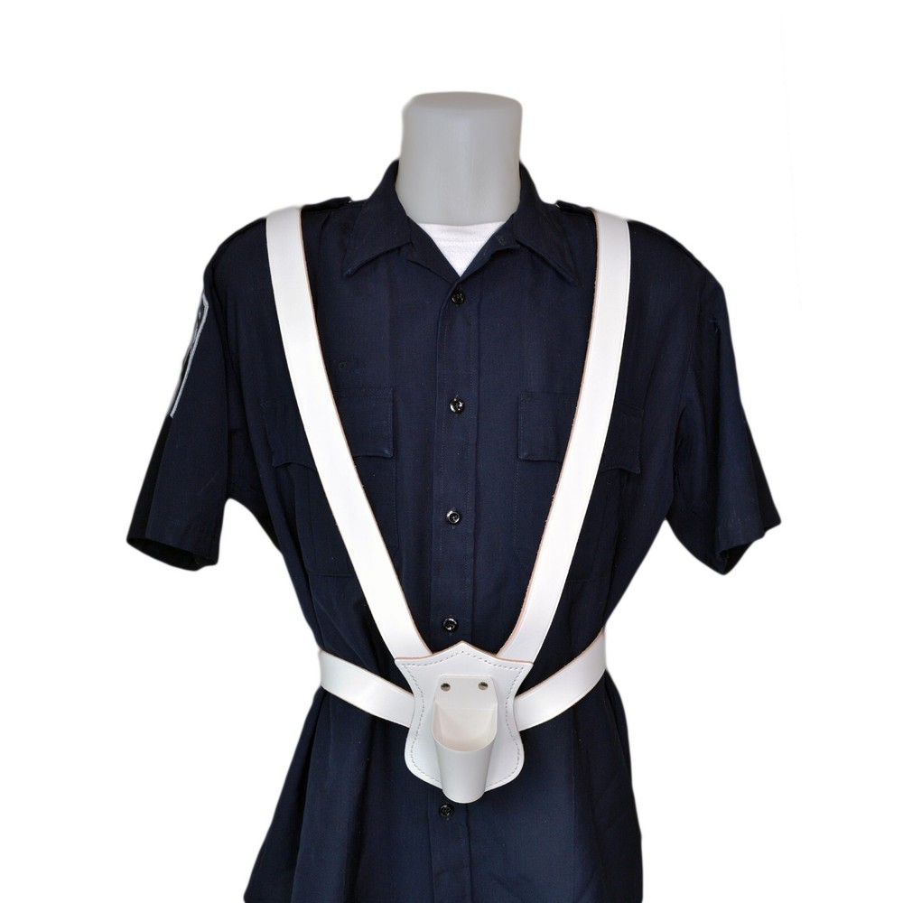 Jay-Pee White Leather Double Strap Adjustable Parade Flag Carrier w/Cup Honor