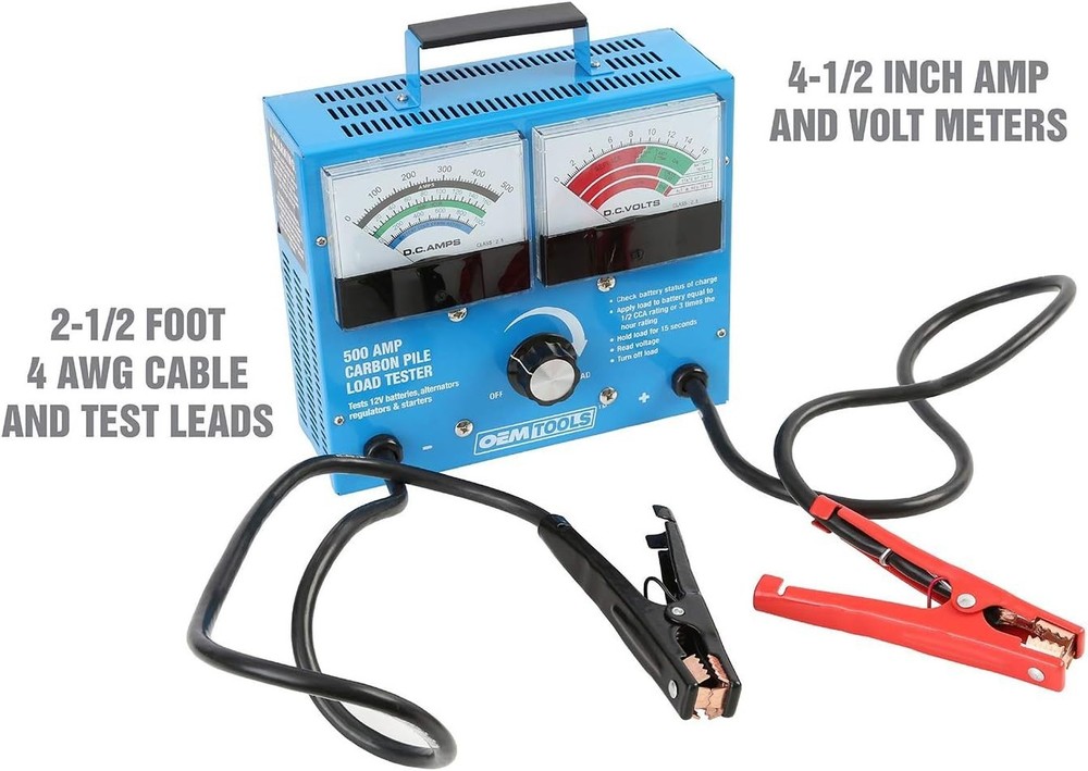 Variable Voltage Battery Tester with 500 Amp Load Capacity for Starter Motors