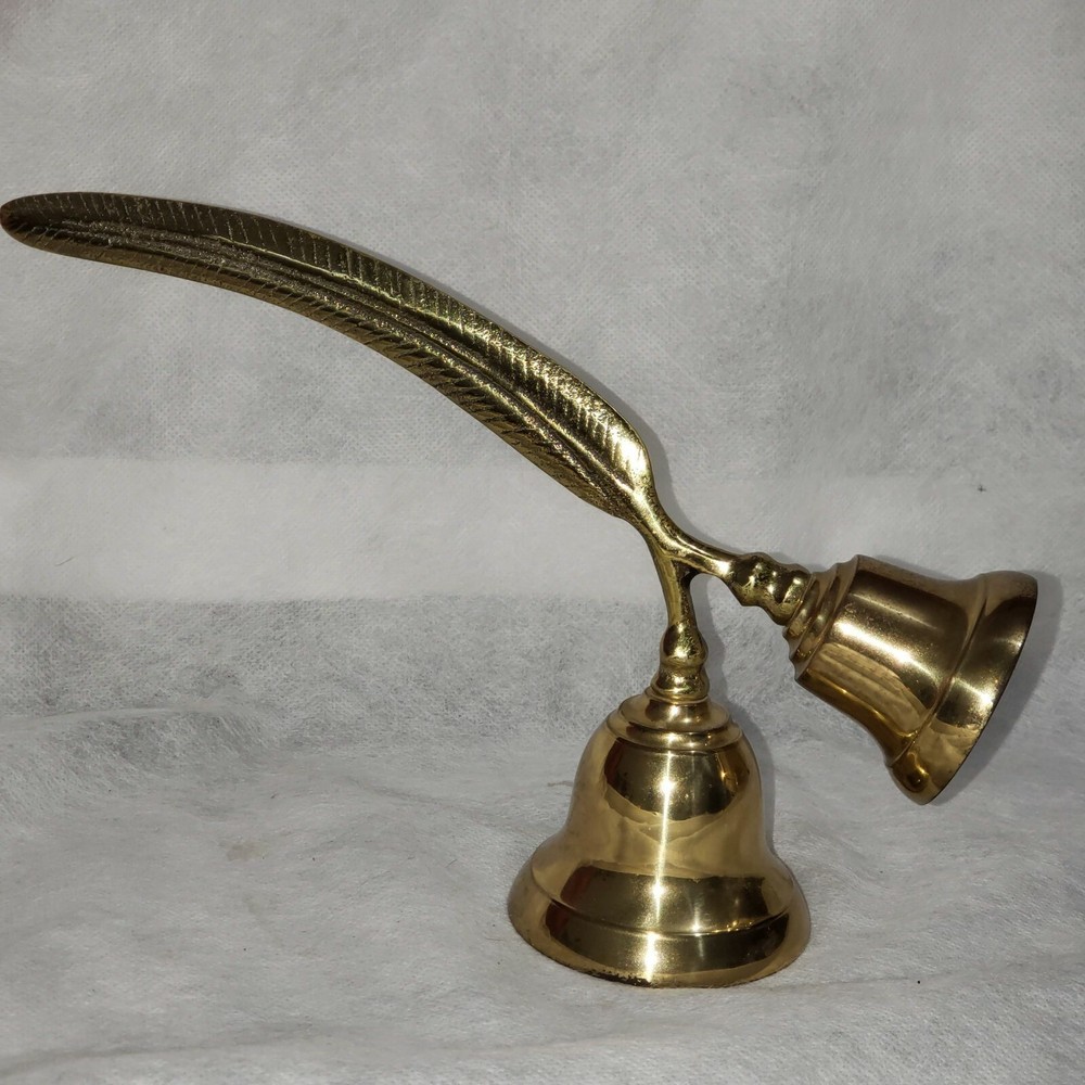 Vtg Solid Brass Double Bell Feather Handle Office Decor 5,5" H