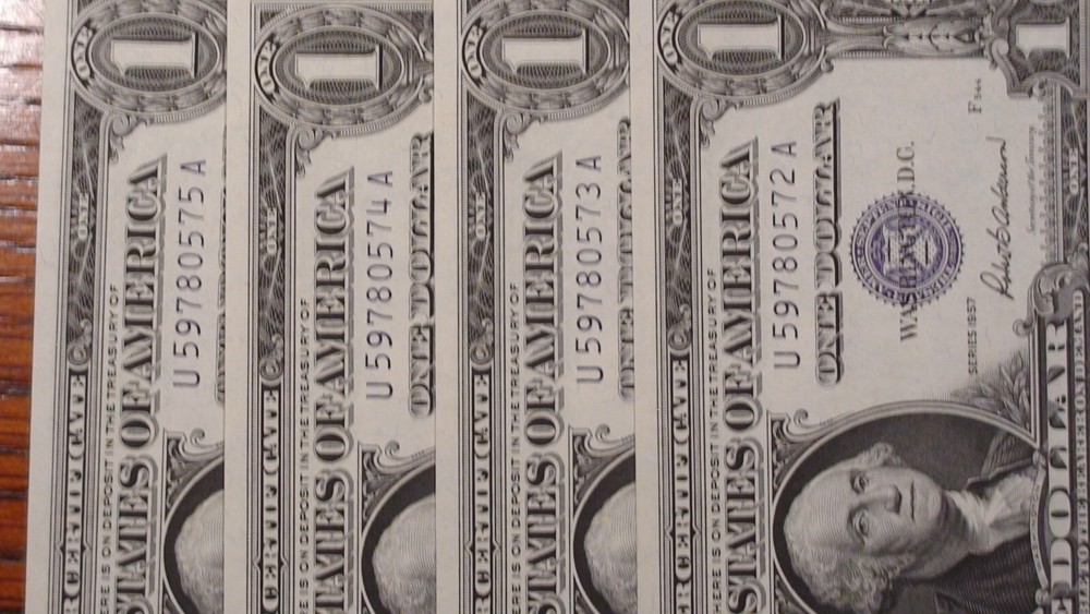 4 CONSECUTIVE 1957 SILVER CERTIFICATE NOTES GEM UNC $1 Bills PRICED TO SELL!