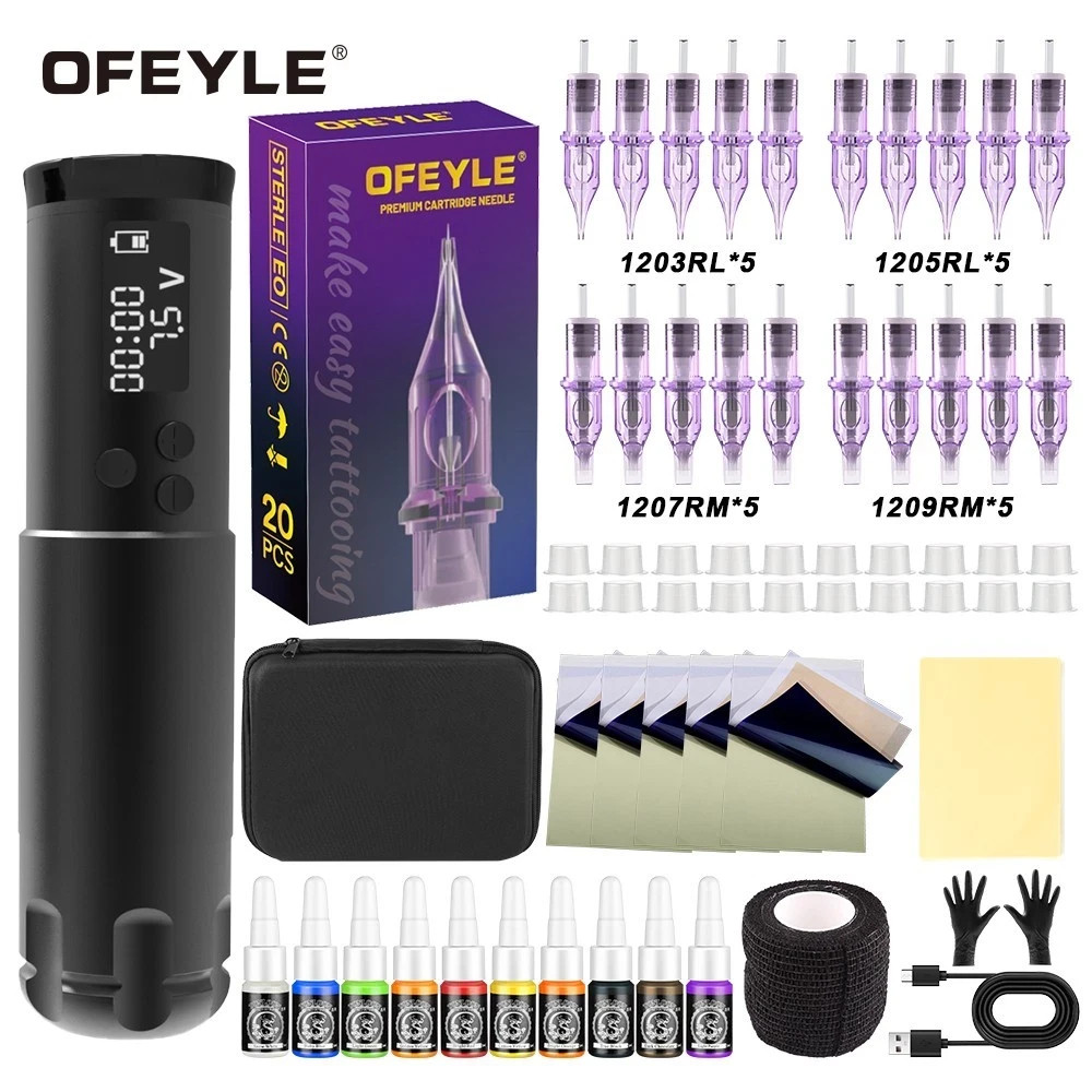 Wireless Tattoo Pen Machine Kit 1300mAh Coreless Motor Power Supply
