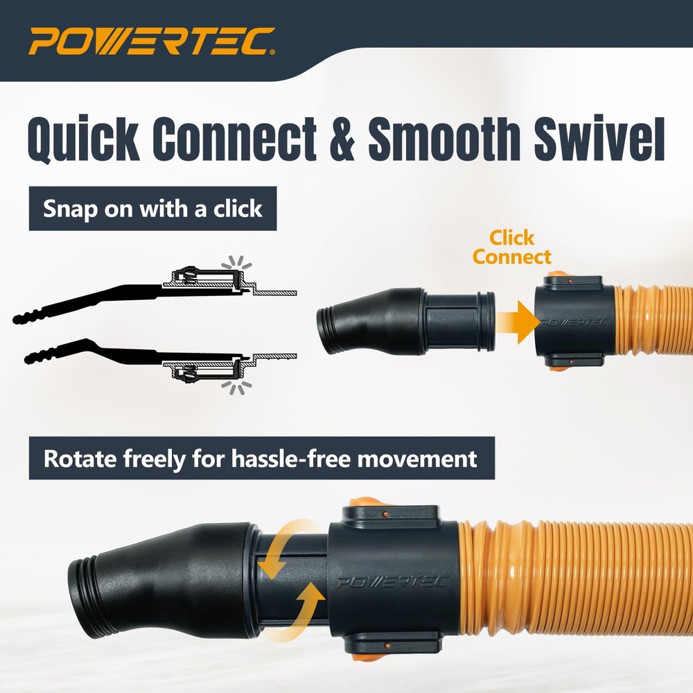 Powertec Power Tool Hose Kit 20 Vacuum Hose 4 Quick Change Adapters Threaded