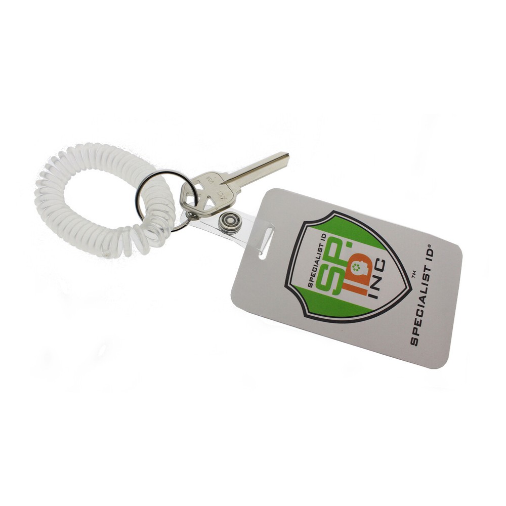 Bulk 25 Pack - Spiral Wrist Coil Key Chain with ID Badge Holder & Split Key Ring