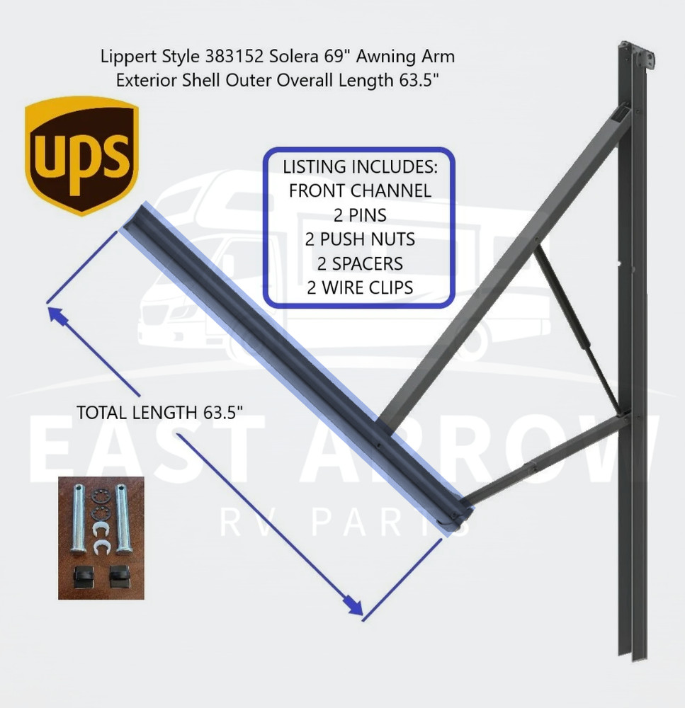 Lippert Style 383152 Solera REPLACEMENT Awning Arm Front Channel 63.5IN W/ PINS