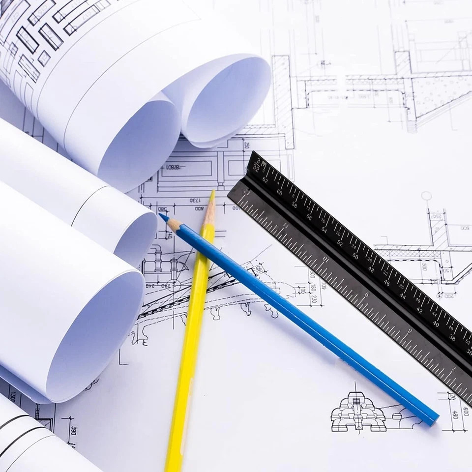 Architectural Scale Ruler 12" Aluminum Architect Triangular Black Students New