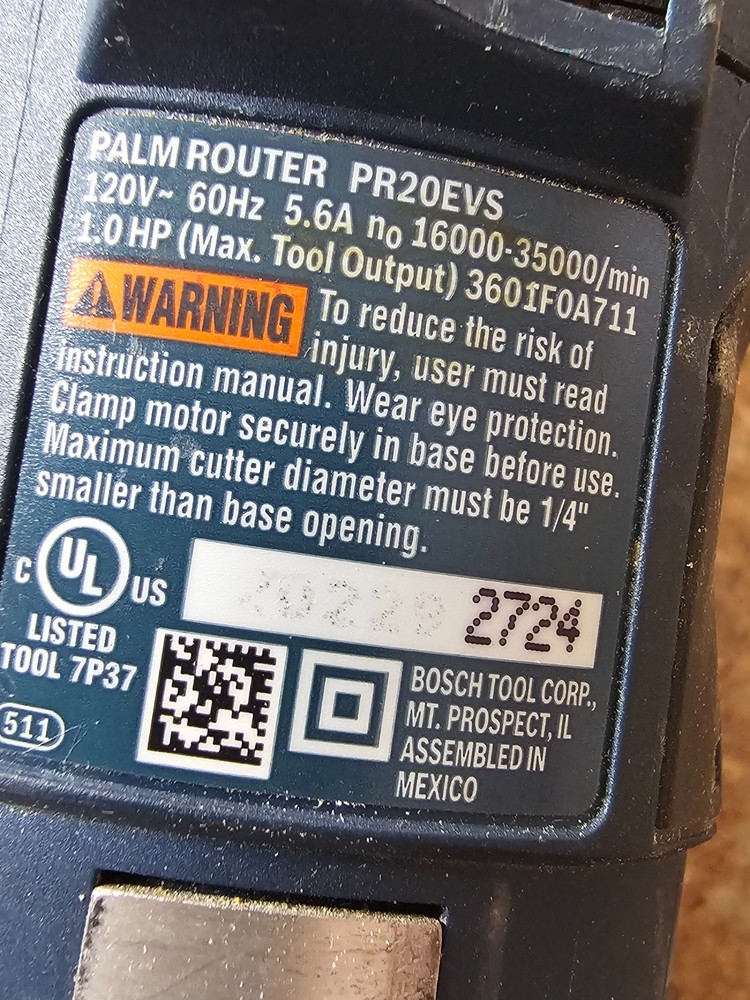 Bosch PR20EVS 1 HP Variable Speed Palm Router Pre-owned w/ Case