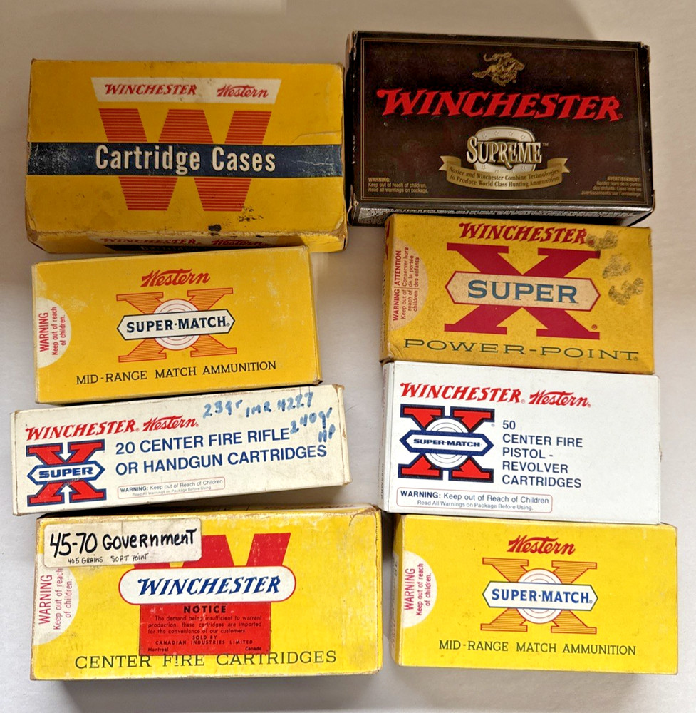 Vintage Winchester Ammo Boxes Empty -8 Boxes All Empty