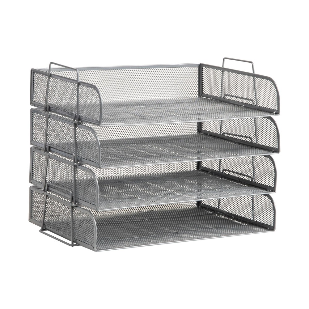 Stackable Tray, Desktop Organizer, File Storage, Office, Metal Mesh, 4 Pcs., ...
