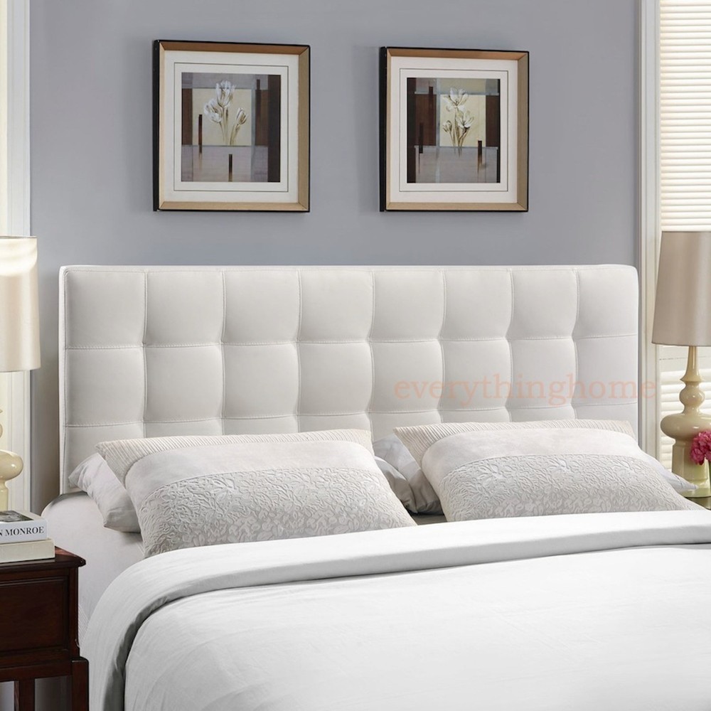 Queen Headboard Brown, Black, White Modern Button Tufted Vinyl Upholstered